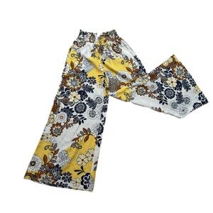 CHARLIES ~ Wide Leg Elastic Waist Pants in Yellow and Blue Floral Print size M